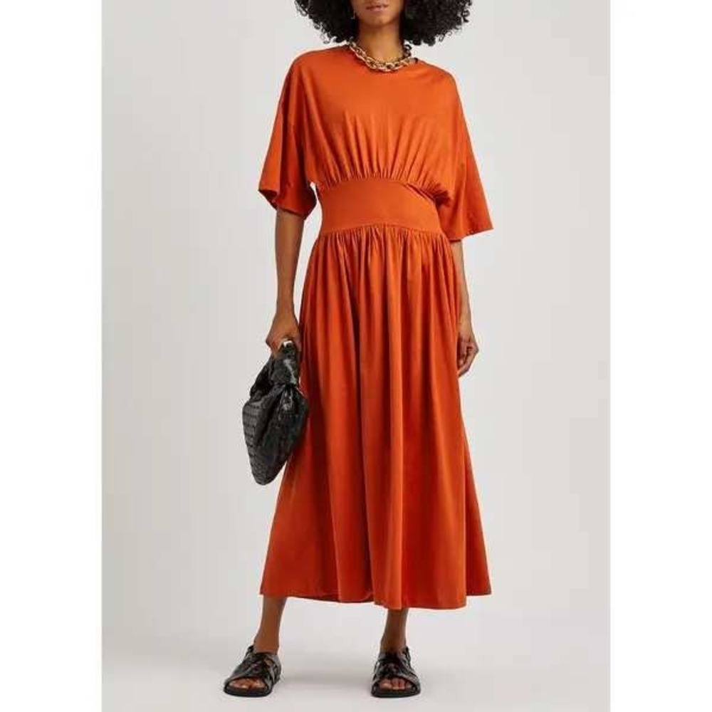 NWT Toteme Organic Cotton Midi Tee Dress Pockets Bloody Mary Smocked Waist Small